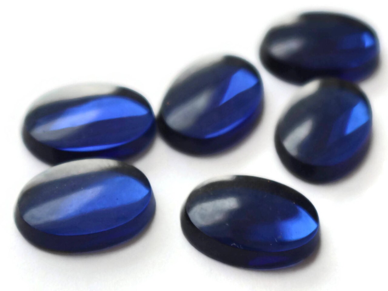 6 14mm x 10mm Vintage Cobalt Blue Glass Oval Foil Back Cabochons